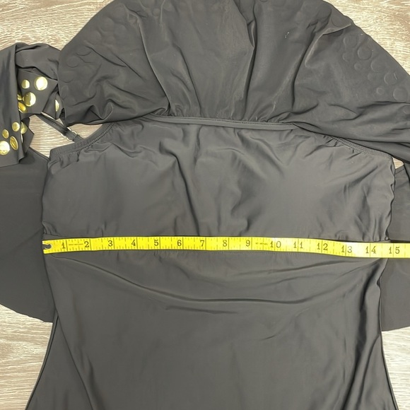 NWOT Athena Off The Shoulder Cold Shoulder One Piece Swimsuit Gold Studs 14 - Picture 6 of 16